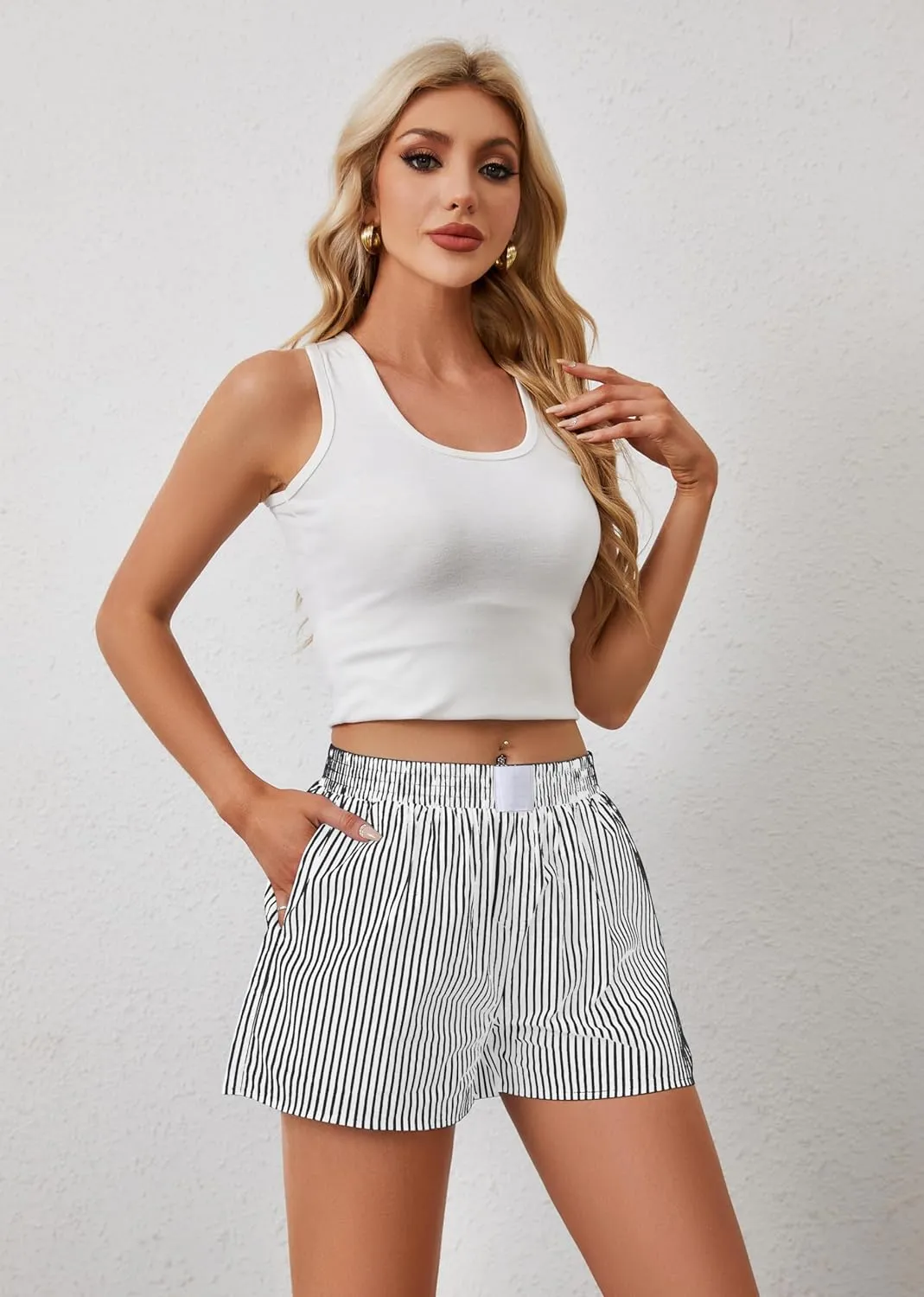 MISSACTIVER Womens Y2K Striped Pajama Shorts Sexy Elastic Low Waist Pajama Bottoms Boxers Pj Bottoms Lounge Sleepwear