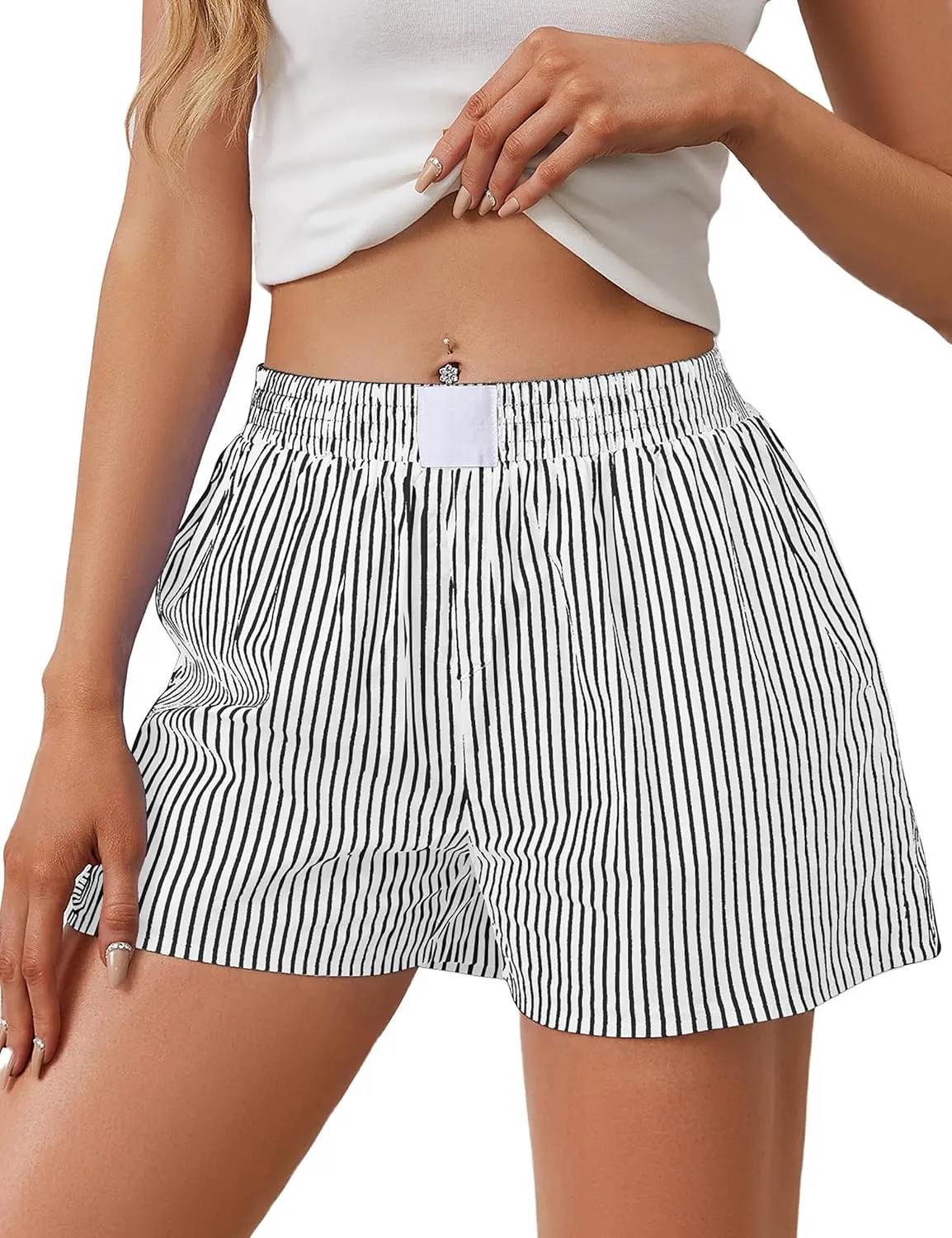 MISSACTIVER Womens Y2K Striped Pajama Shorts Sexy Elastic Low Waist Pajama Bottoms Boxers Pj Bottoms Lounge Sleepwear
