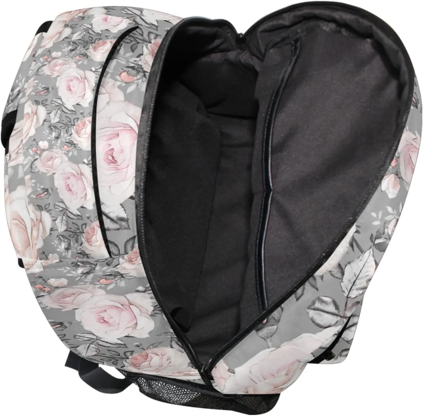 MNSRUU Student Travel School Backpack Pink Flowers And Leaves On Gray Rose Floral Tile College Laptop Backpacks Business iPad Tablet Computer Bookbags for Adult Teen