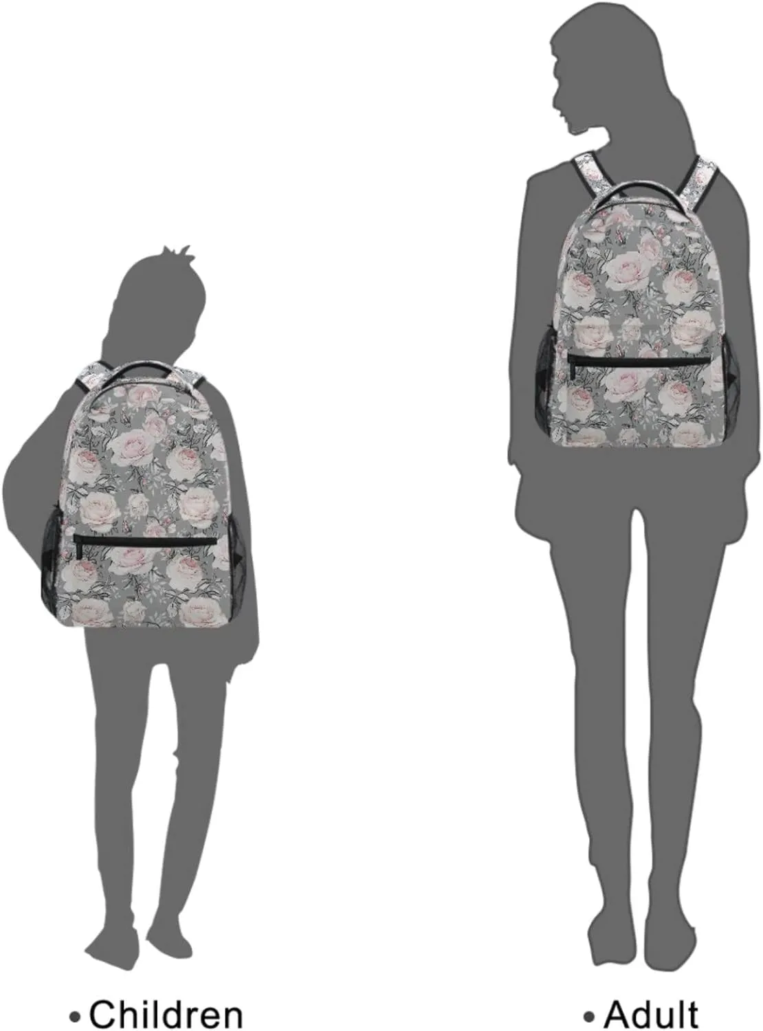 MNSRUU Student Travel School Backpack Pink Flowers And Leaves On Gray Rose Floral Tile College Laptop Backpacks Business iPad Tablet Computer Bookbags for Adult Teen