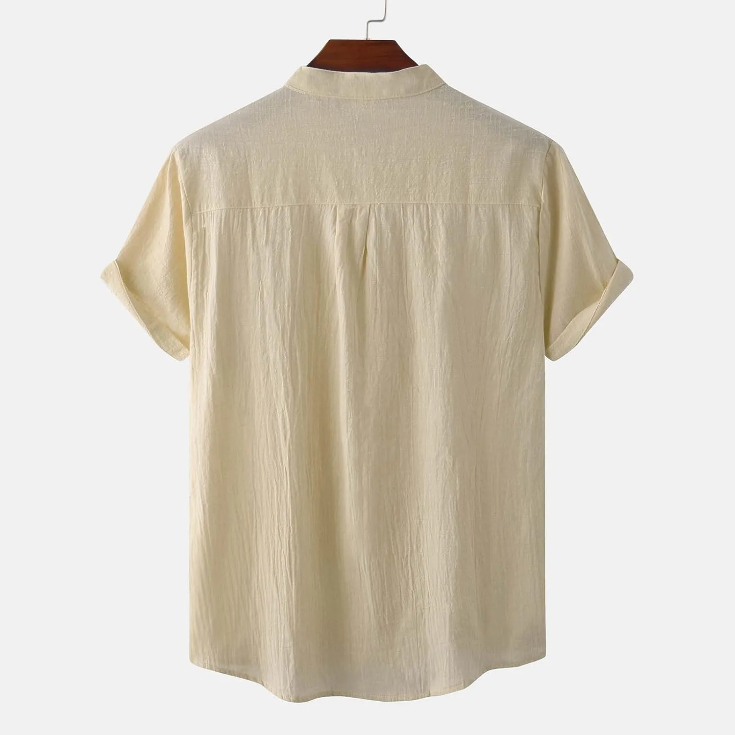 Muscularfit Men's Cotton Linen Henley Shirt Casual Stylish Short Sleeve Button Down T Shirts Loose Fit Plain Chest Pocket Tee