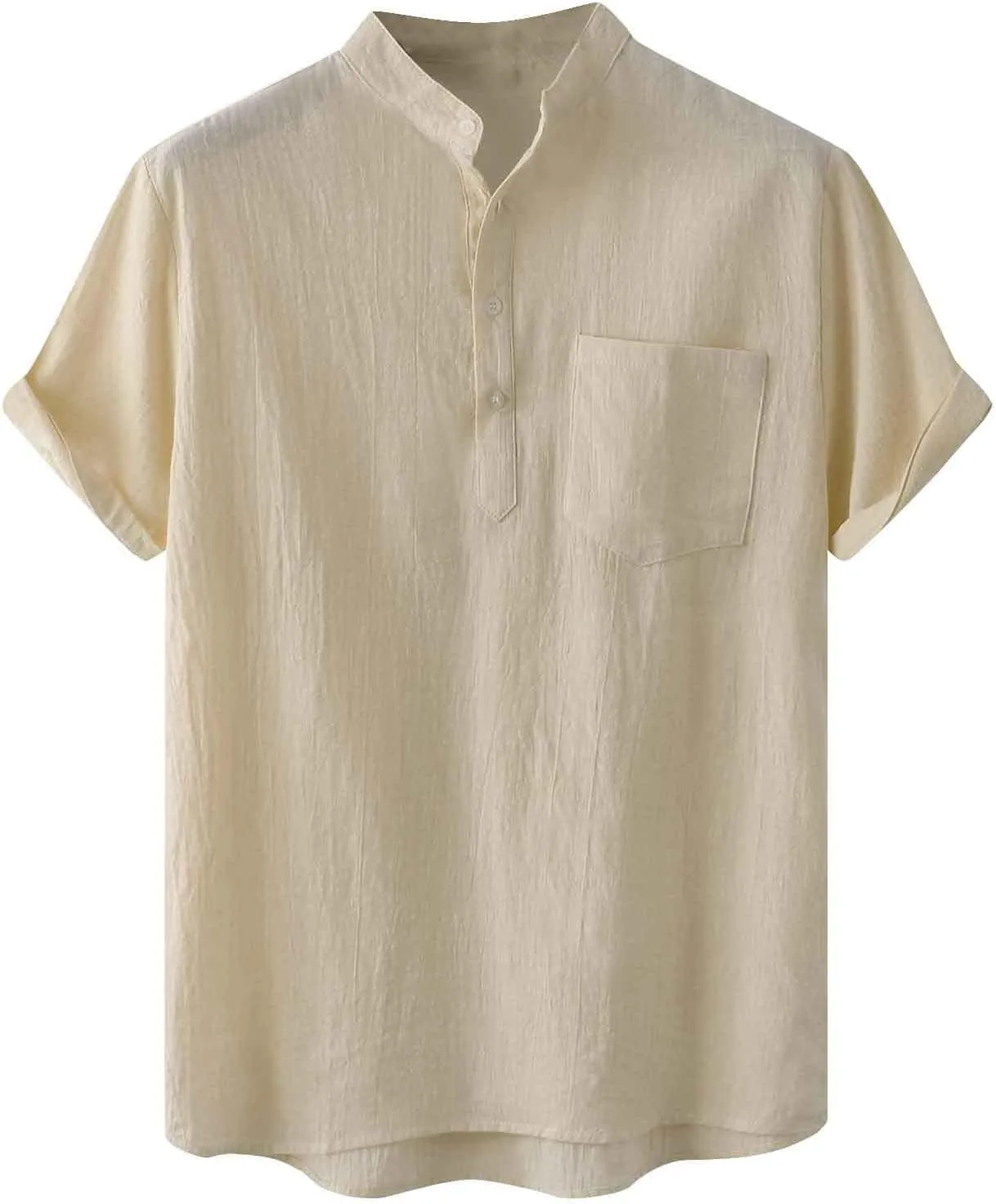 Muscularfit Men's Cotton Linen Henley Shirt Casual Stylish Short Sleeve Button Down T Shirts Loose Fit Plain Chest Pocket Tee