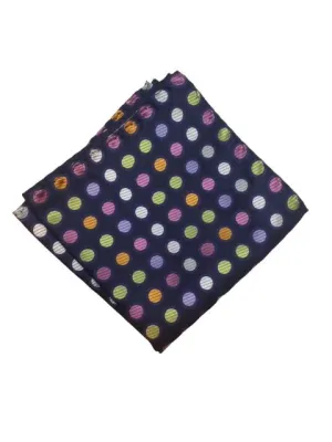Navy Pocket Square with Colorful Polka Dots