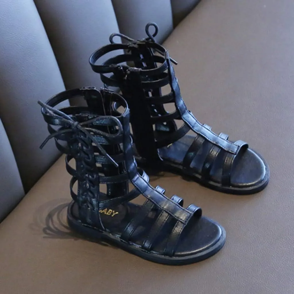 Open Toe Gladiator Sandal for 7-8 Years Toddler Girls?? Sandals Leather Sandals with Ankle Zipper Roman Shoes