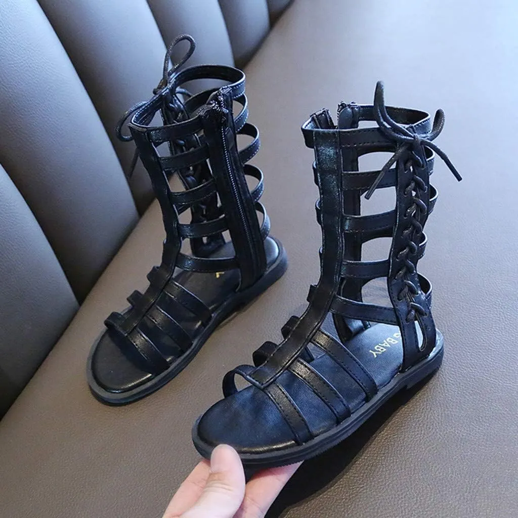 Open Toe Gladiator Sandal for 7-8 Years Toddler Girls?? Sandals Leather Sandals with Ankle Zipper Roman Shoes