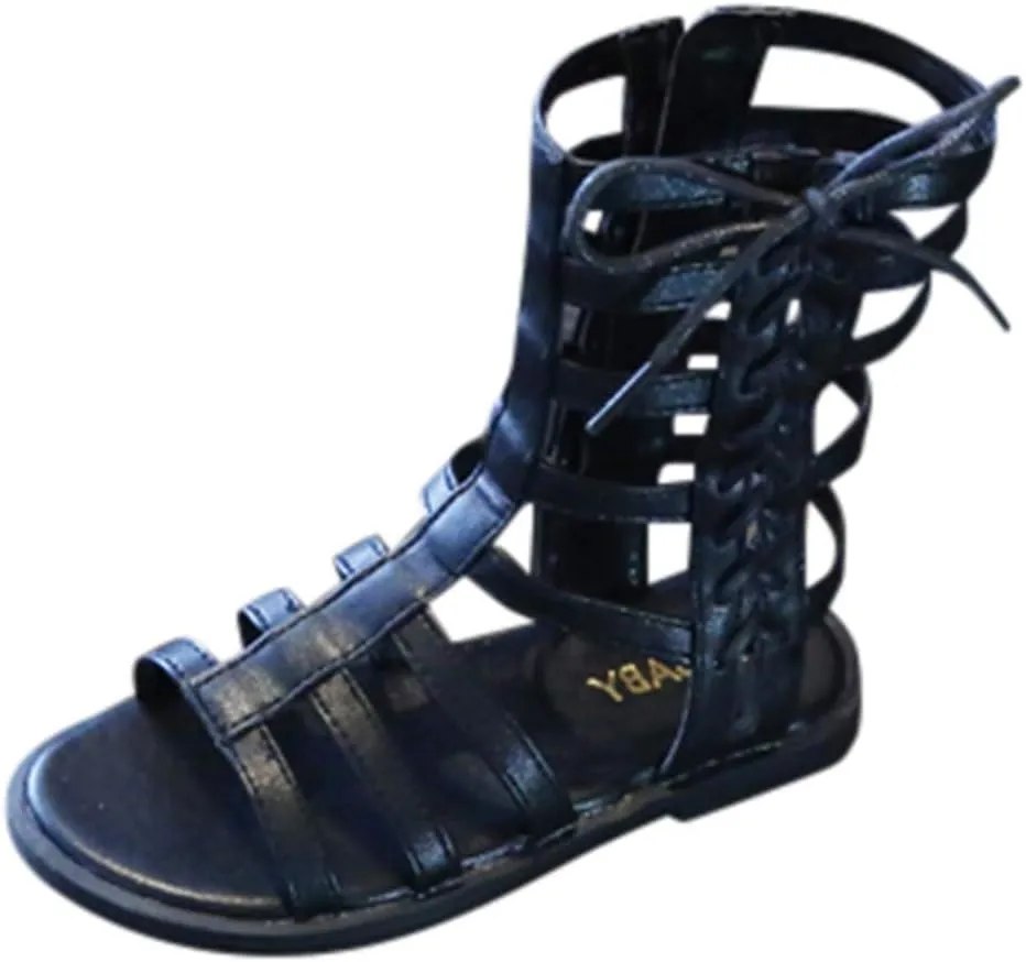 Open Toe Gladiator Sandal for 7-8 Years Toddler Girls?? Sandals Leather Sandals with Ankle Zipper Roman Shoes