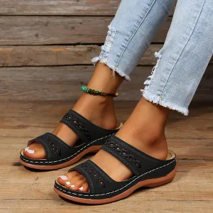 Orthopedic Sandals for Women 2025 Casual Vintage Embroidered Slippers Slip on Sandals Summer Arch Support Slippers Walking Shoes