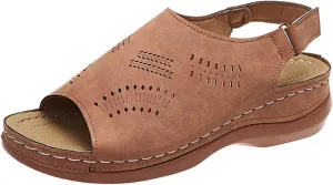 Orthopedic Sandals for Women Arch Support Sandals Women's Summer Platform Wedges, Hollow Out Ankle Strap Walking Sandal Fish Mouth Open Toe Flat Wedges Casual Comfortable Platform Shoes