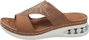 Orthopedic Sandals for Women Rhinestone Slip On Wedge Sandals Summer Peep Toe Slippers Comfortable Beach Shoes