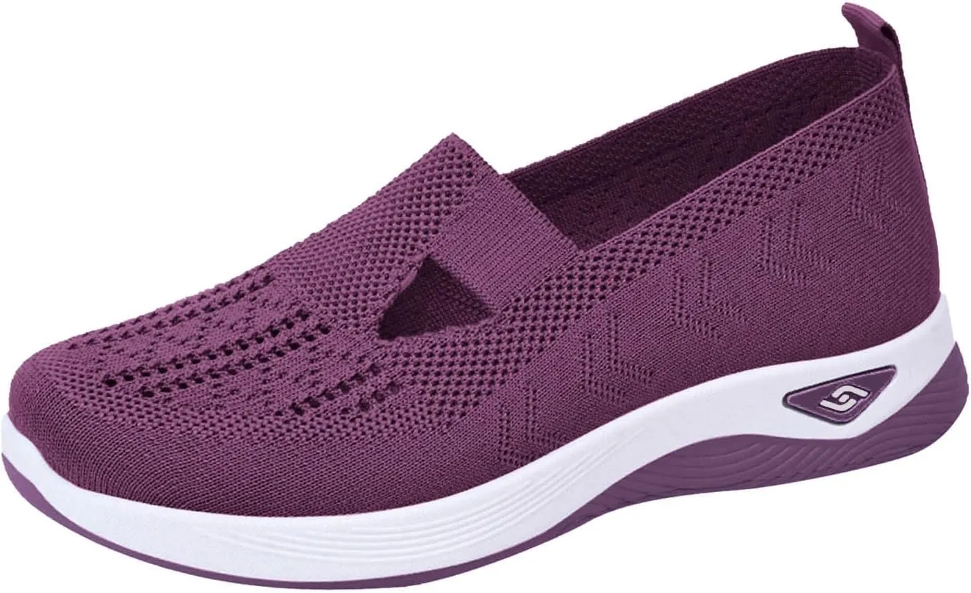 Orthopedic Shoes for Women Slip On Air Cushion Walking Athletic Shoes Elastic Knit Lightweight Breathable Sneakers