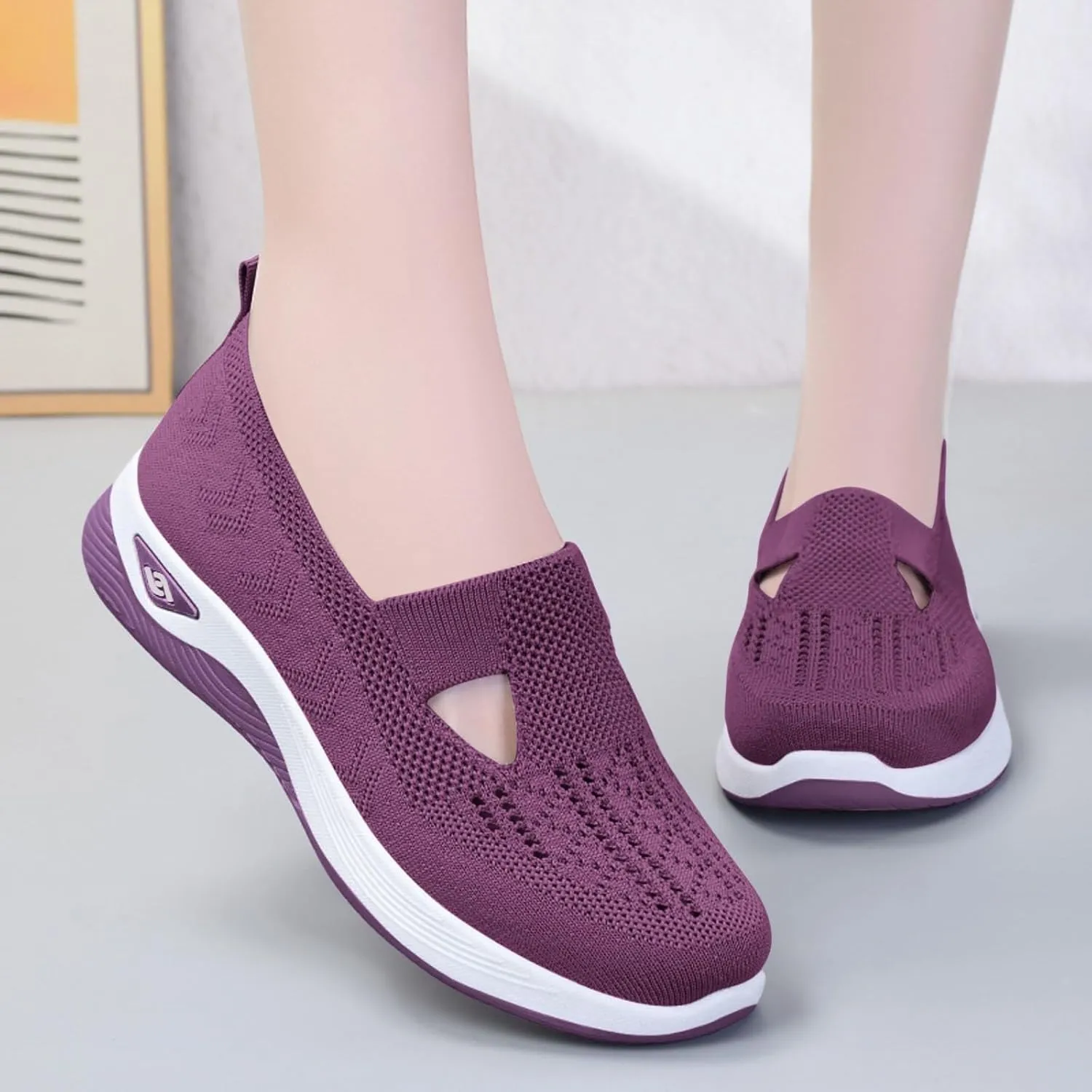 Orthopedic Shoes for Women Wide Width Air Cushion Sports Shoes Elastic Knit Lightweight Mesh Breathable Yoga Sneakers