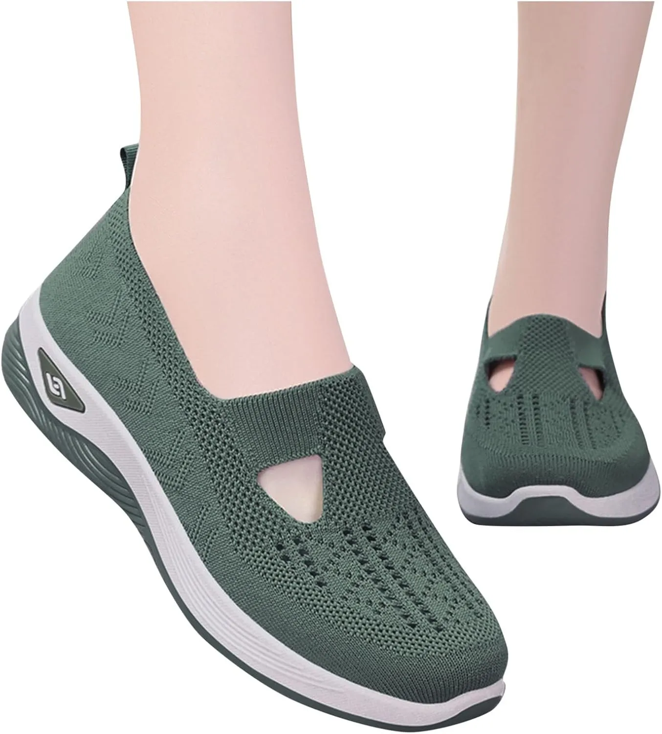 Orthopedic Shoes for Women Wide Width Air Cushion Sports Shoes Elastic Knit Lightweight Mesh Breathable Yoga Sneakers