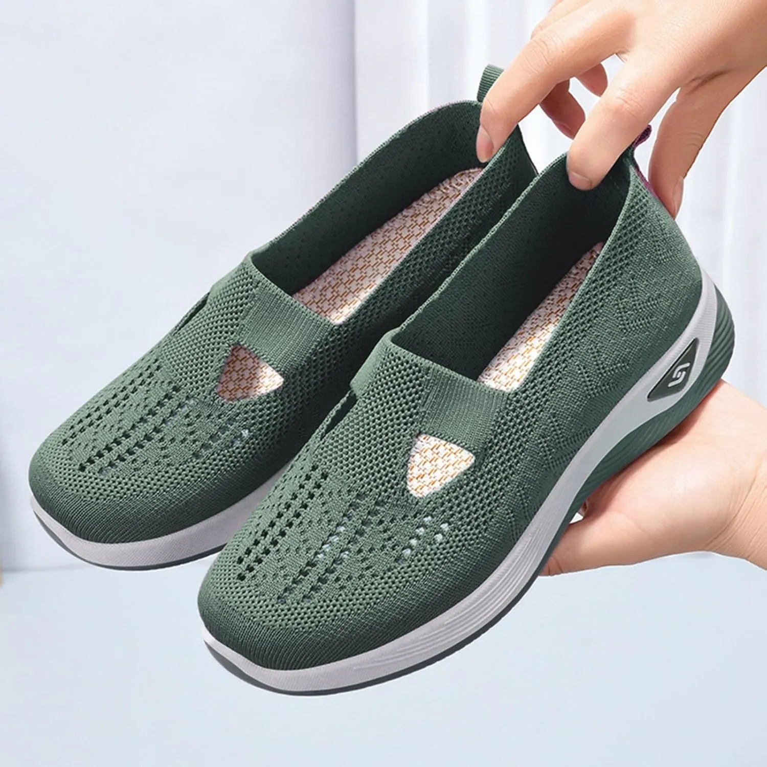 Orthopedic Shoes for Women Wide Width Air Cushion Sports Shoes Elastic Knit Lightweight Mesh Breathable Yoga Sneakers