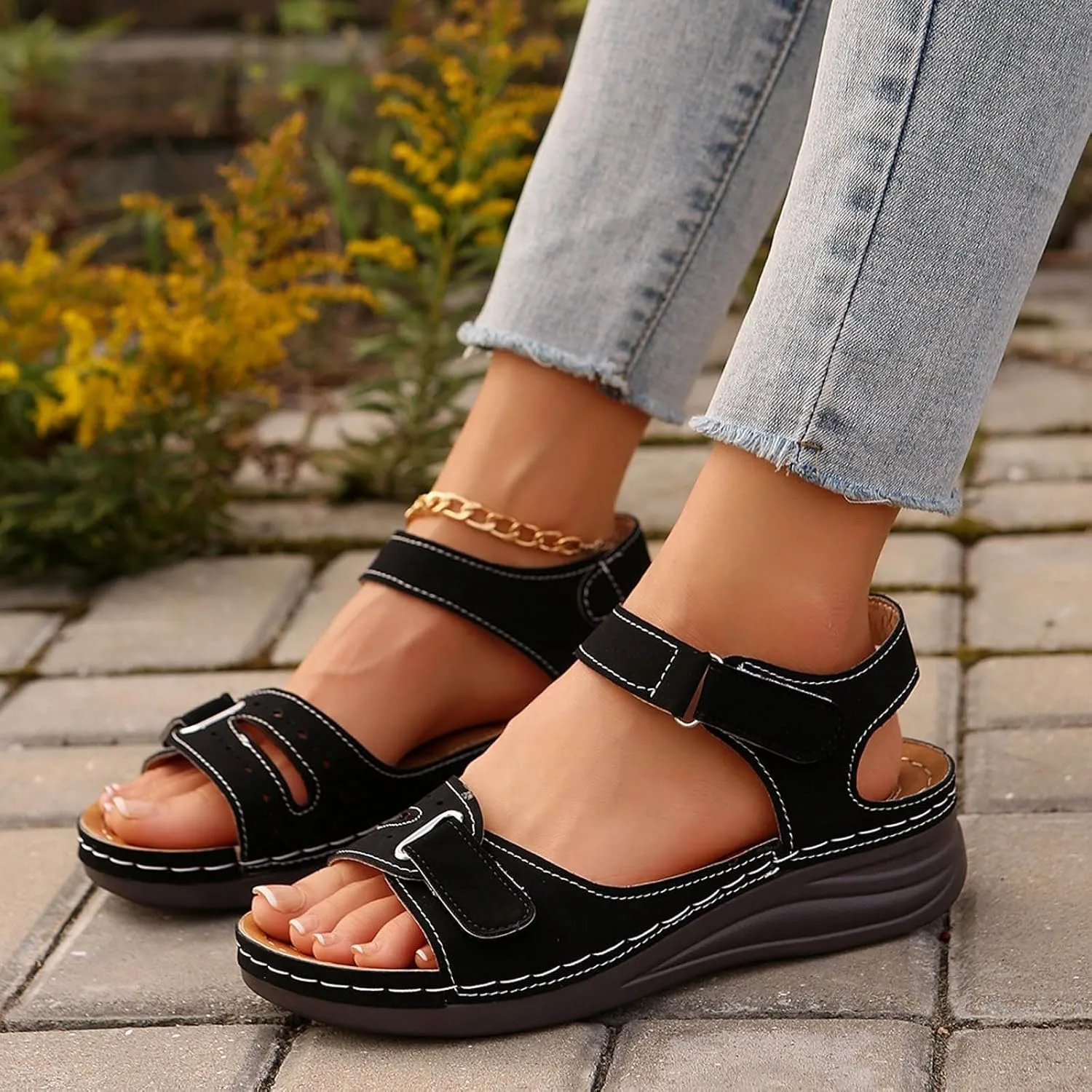 Orthopedic Wedge Sandals for Women Summer Dressy Flat Open Toe Platform Sandals Casual Boho Slip on Sandals Comfortable Beach Sandal Outdoor Dress Shoes