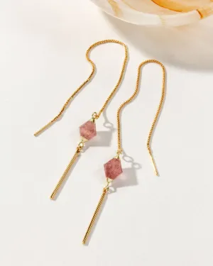 Pendulum Threader Earring - Strawberry Quartz