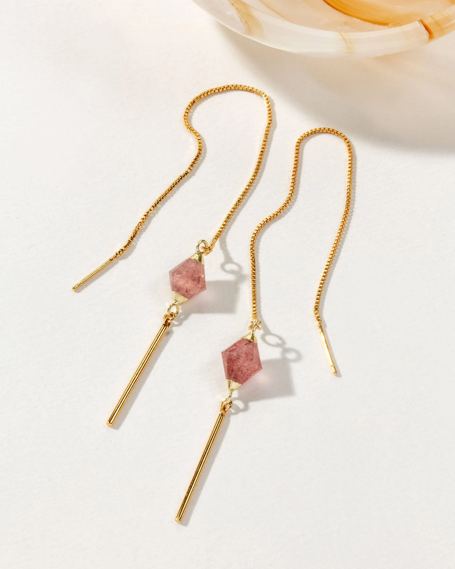 Pendulum Threader Earring - Strawberry Quartz