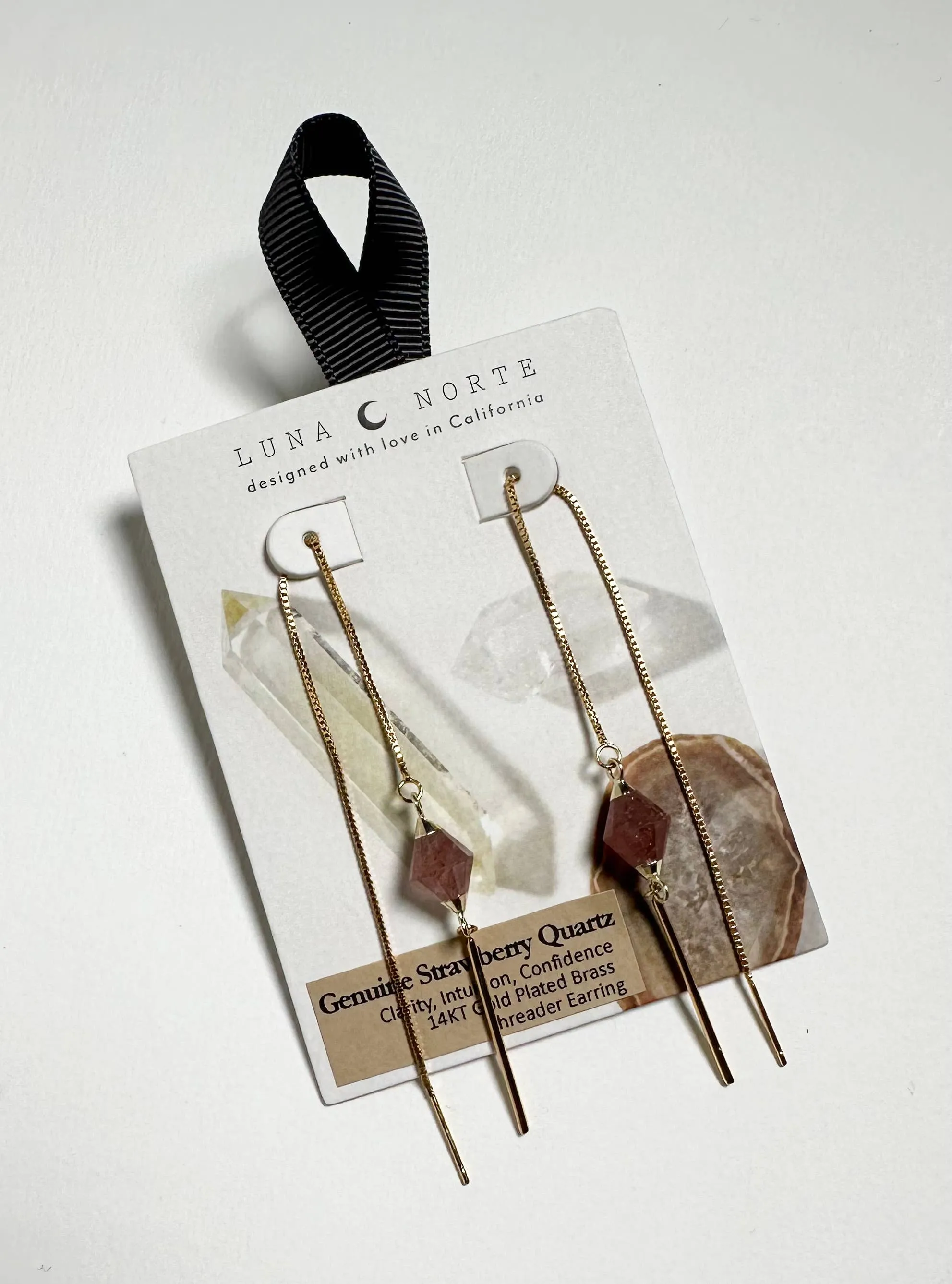 Pendulum Threader Earring - Strawberry Quartz