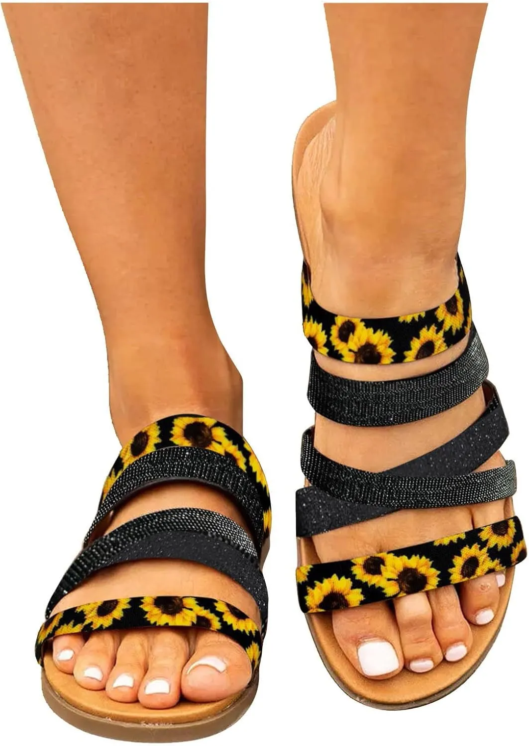 peqiut Casual Sandals Women Flat Orthopedic Sandals for Women Slip On Slides Comfortable Boho Beach Sandals