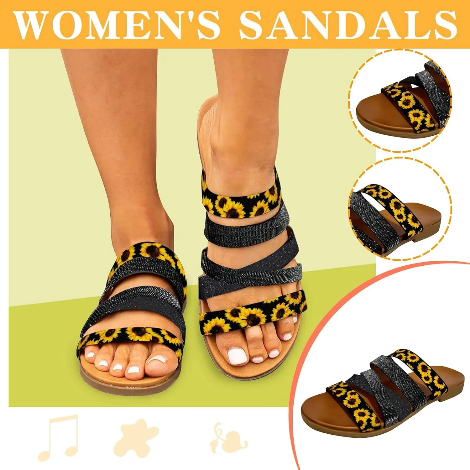 peqiut Casual Sandals Women Flat Orthopedic Sandals for Women Slip On Slides Comfortable Boho Beach Sandals