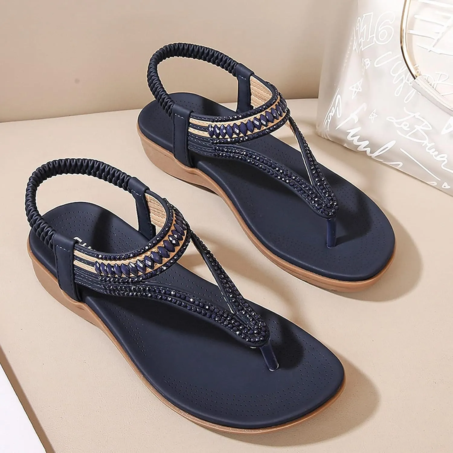 peqiut Sandals Women Ankle Strap Comfortable Orthopedic Casual Platform Womens Sandals Summer Beach Dressy Wedge Sandals