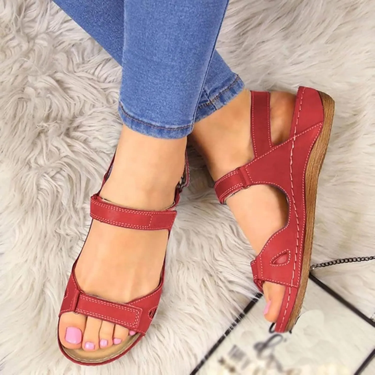 peqiut Sandals Women Arch Support Buckle Shoes Causal Beach Walking Sandals Women Lightweight Orthopedic Sandals for Women