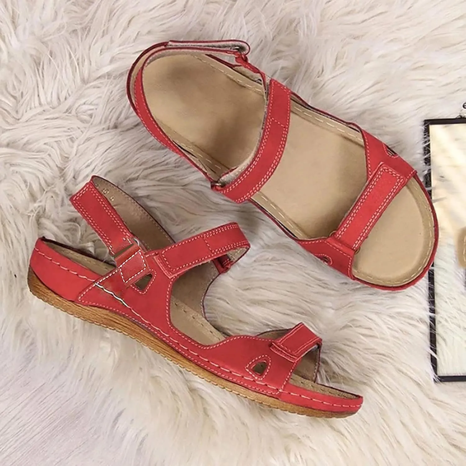 peqiut Sandals Women Arch Support Buckle Shoes Causal Beach Walking Sandals Women Lightweight Orthopedic Sandals for Women