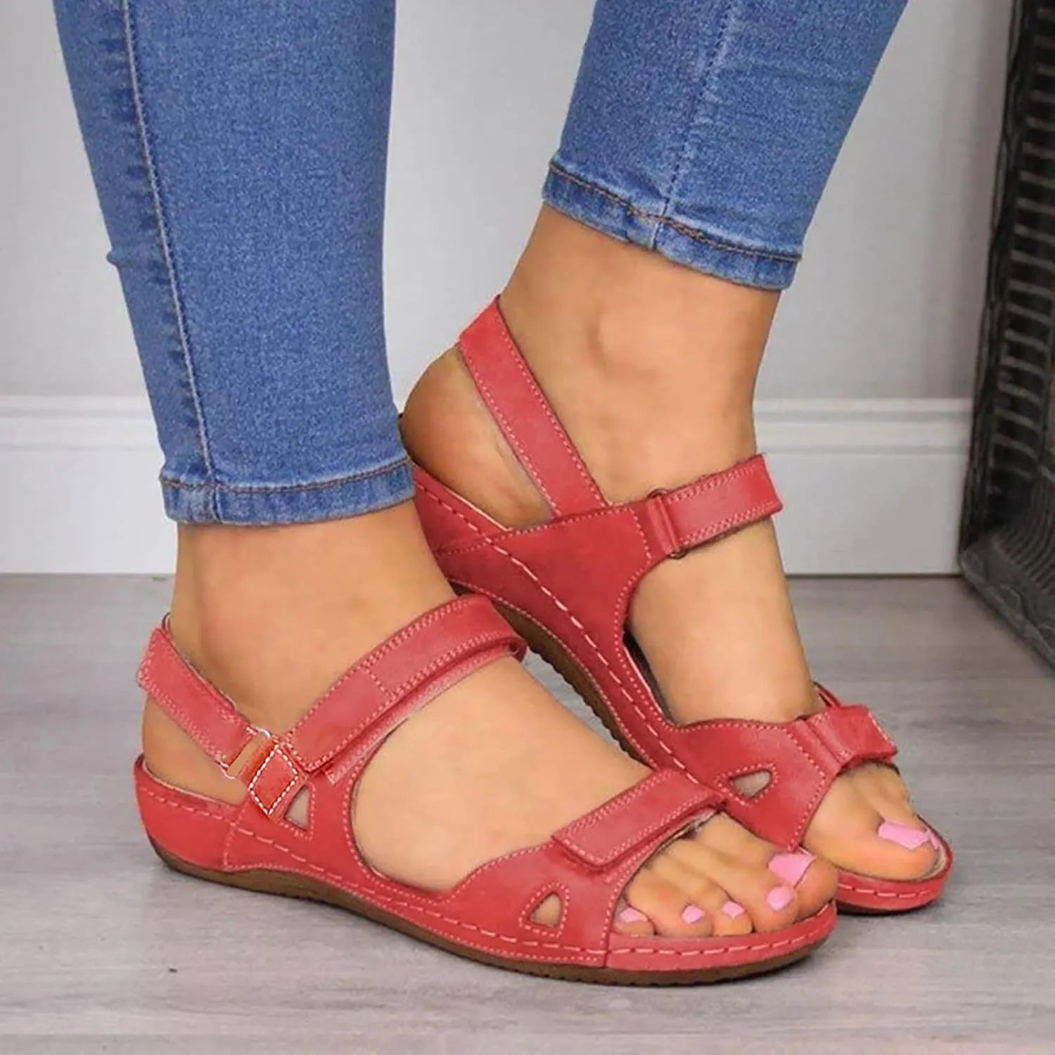peqiut Sandals Women Arch Support Buckle Shoes Causal Beach Walking Sandals Women Lightweight Orthopedic Sandals for Women