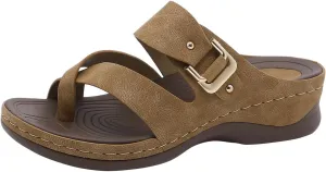 peqiut Sandals Women Clip Toe Cross Strap Comfortable Womens Sandals Flats Beach Summer Dressy Orthopedic Platform Sandals