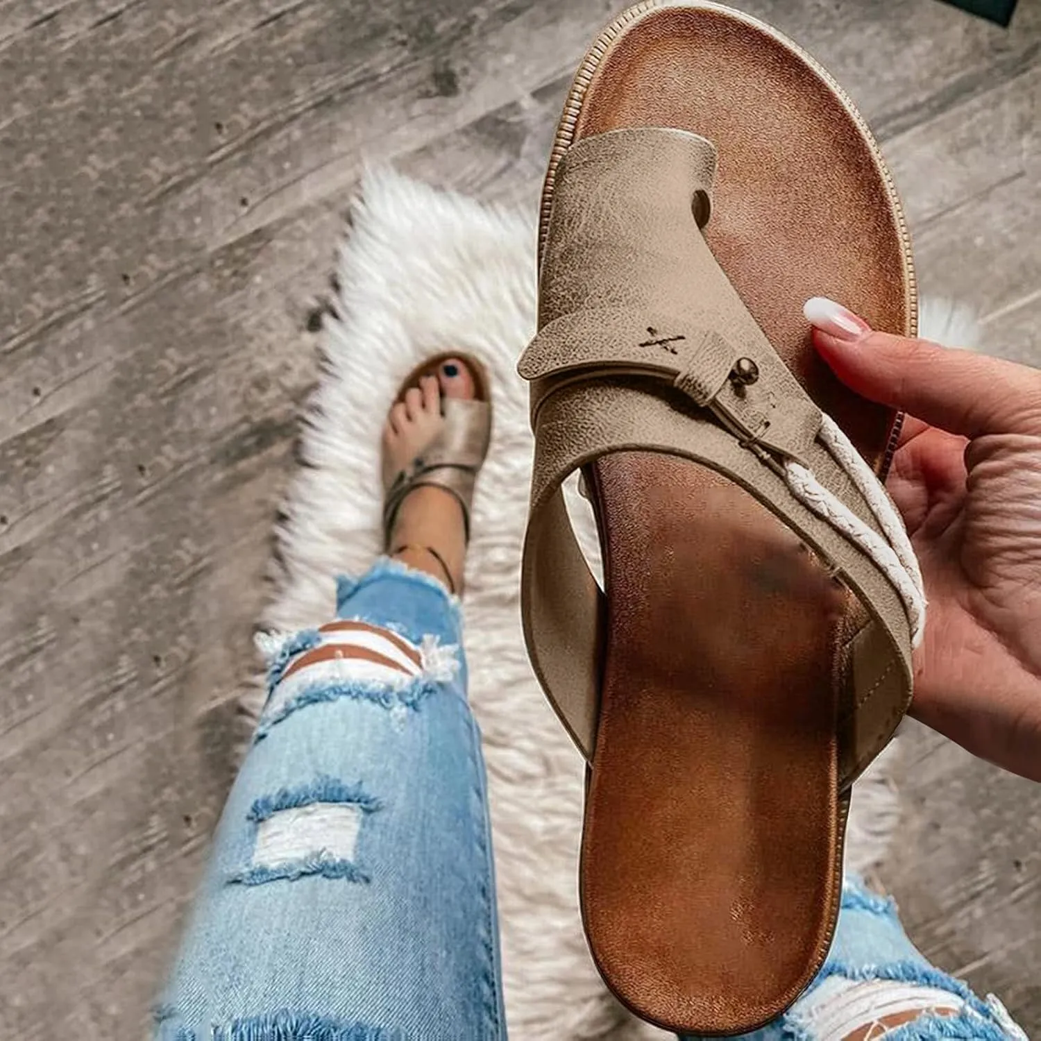 peqiut Sandals Women Retro Flip Flops Casual Orthopedic Sandals for Women Fashion Slides Womens Sandals Comfortable