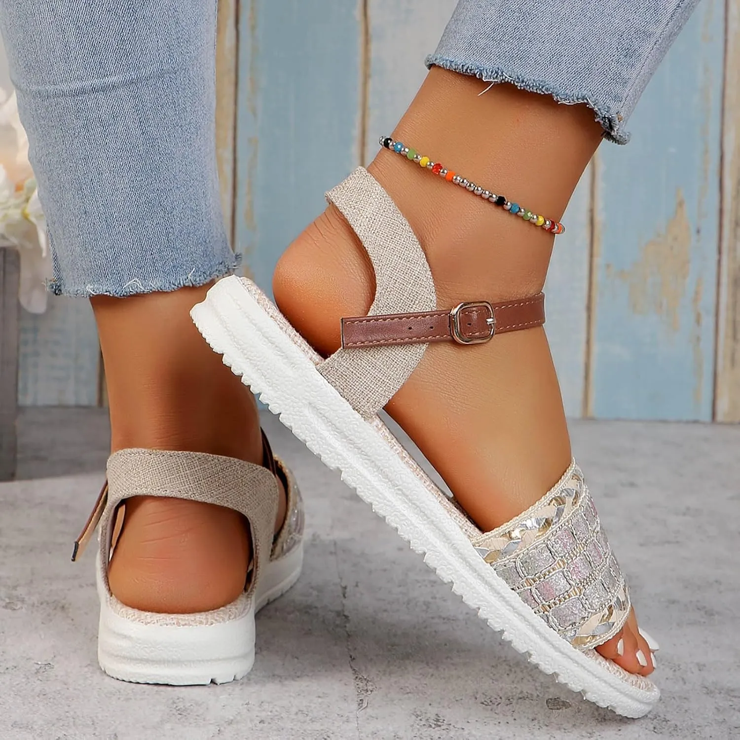 peqiut Sandals Womens Dressy Flat Platform Sandals Orthopedic Beach Boho Sandals Slippers Casual Summer Sandal for Women 11