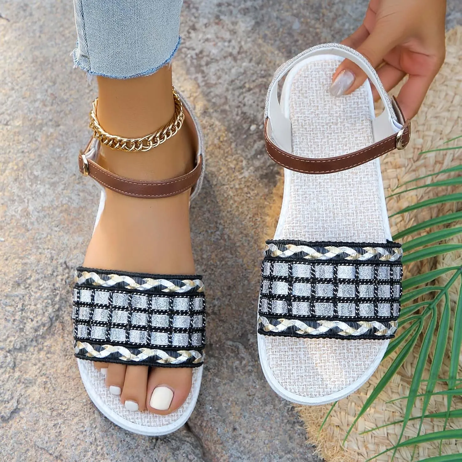 peqiut Sandals Womens Dressy Flat Platform Sandals Orthopedic Beach Boho Sandals Slippers Casual Summer Sandal for Women 11
