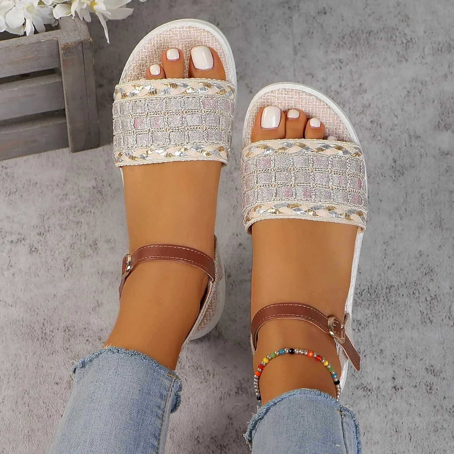 peqiut Sandals Womens Dressy Flat Platform Sandals Orthopedic Beach Boho Sandals Slippers Casual Summer Sandal for Women 11