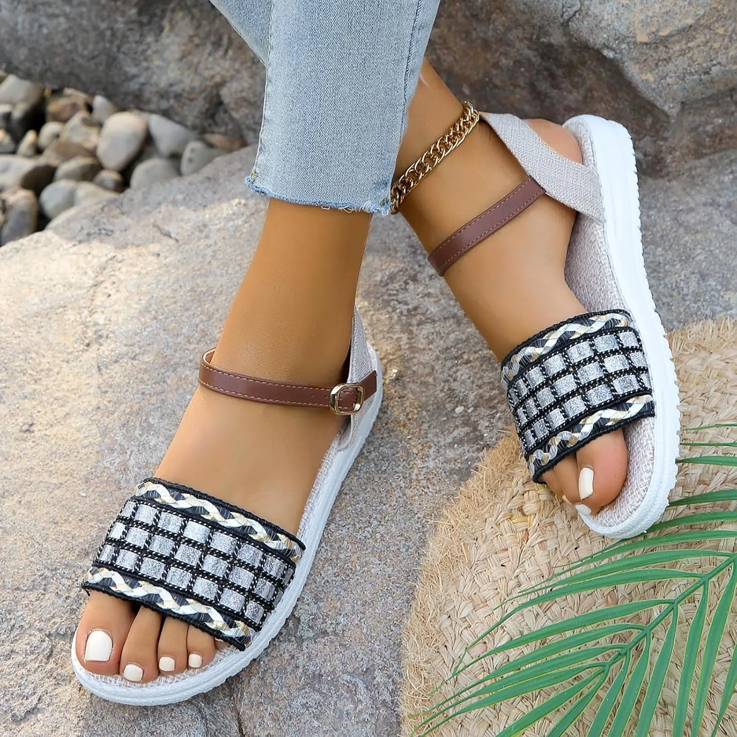peqiut Sandals Womens Dressy Flat Platform Sandals Orthopedic Beach Boho Sandals Slippers Casual Summer Sandal for Women 11