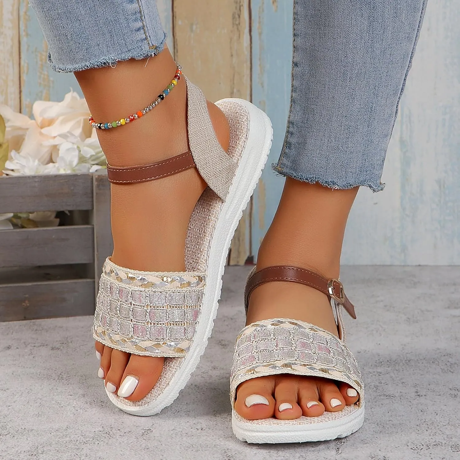 peqiut Sandals Womens Dressy Flat Platform Sandals Orthopedic Beach Boho Sandals Slippers Casual Summer Sandal for Women 11
