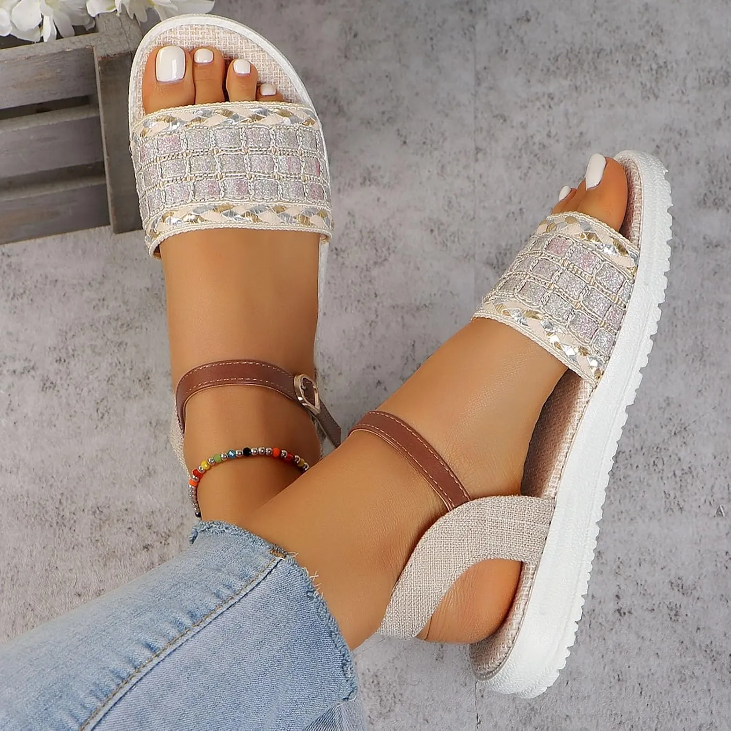 peqiut Sandals Womens Dressy Flat Platform Sandals Orthopedic Beach Boho Sandals Slippers Casual Summer Sandal for Women 11