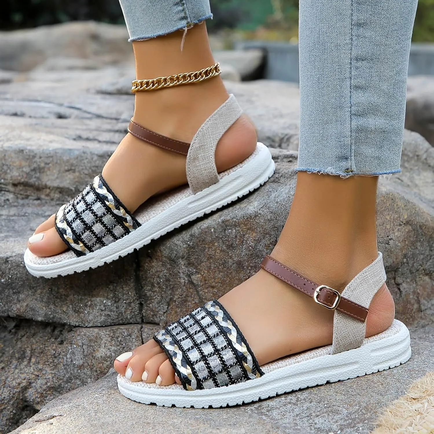 peqiut Sandals Womens Dressy Flat Platform Sandals Orthopedic Beach Boho Sandals Slippers Casual Summer Sandal for Women 11