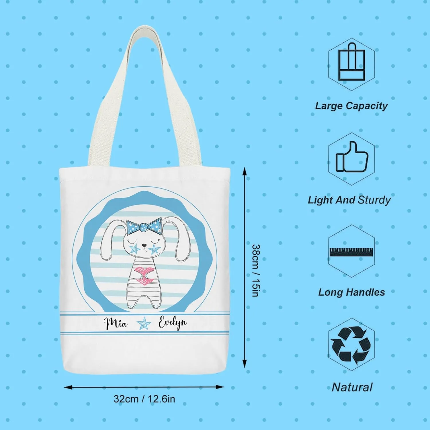 Personalized Tote Bag Custom Canvas Bag with Name, Customized Cute Bags Gifts for Travel Birthday Christmas Holiday
