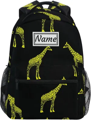 Pfrewn Custom Backpacks Personalized Yellow Giraffes on Black Bookbag with Name Boys Girls School Backpack 17"