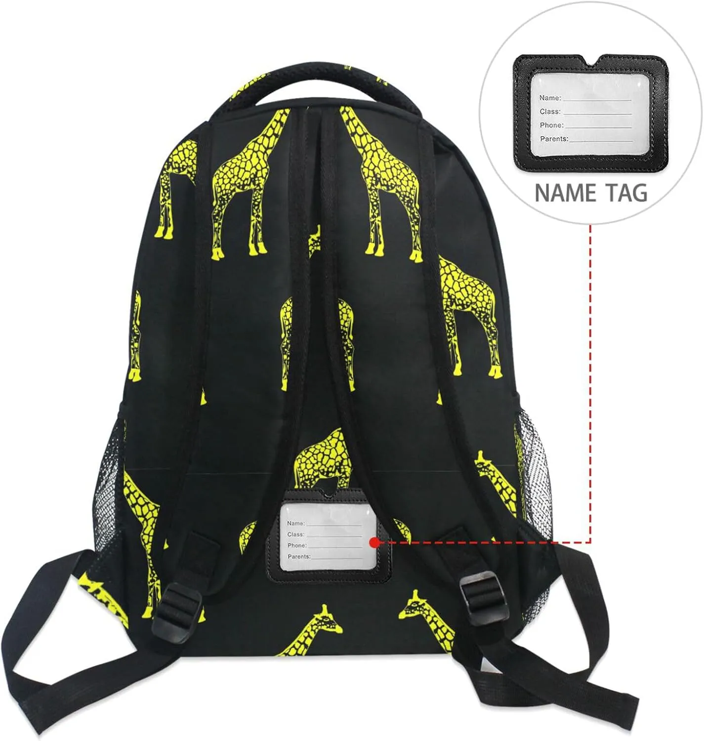 Pfrewn Custom Backpacks Personalized Yellow Giraffes on Black Bookbag with Name Boys Girls School Backpack 17"