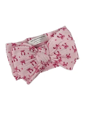 Pink Bow Print Larger Bow Cable Knit Headband