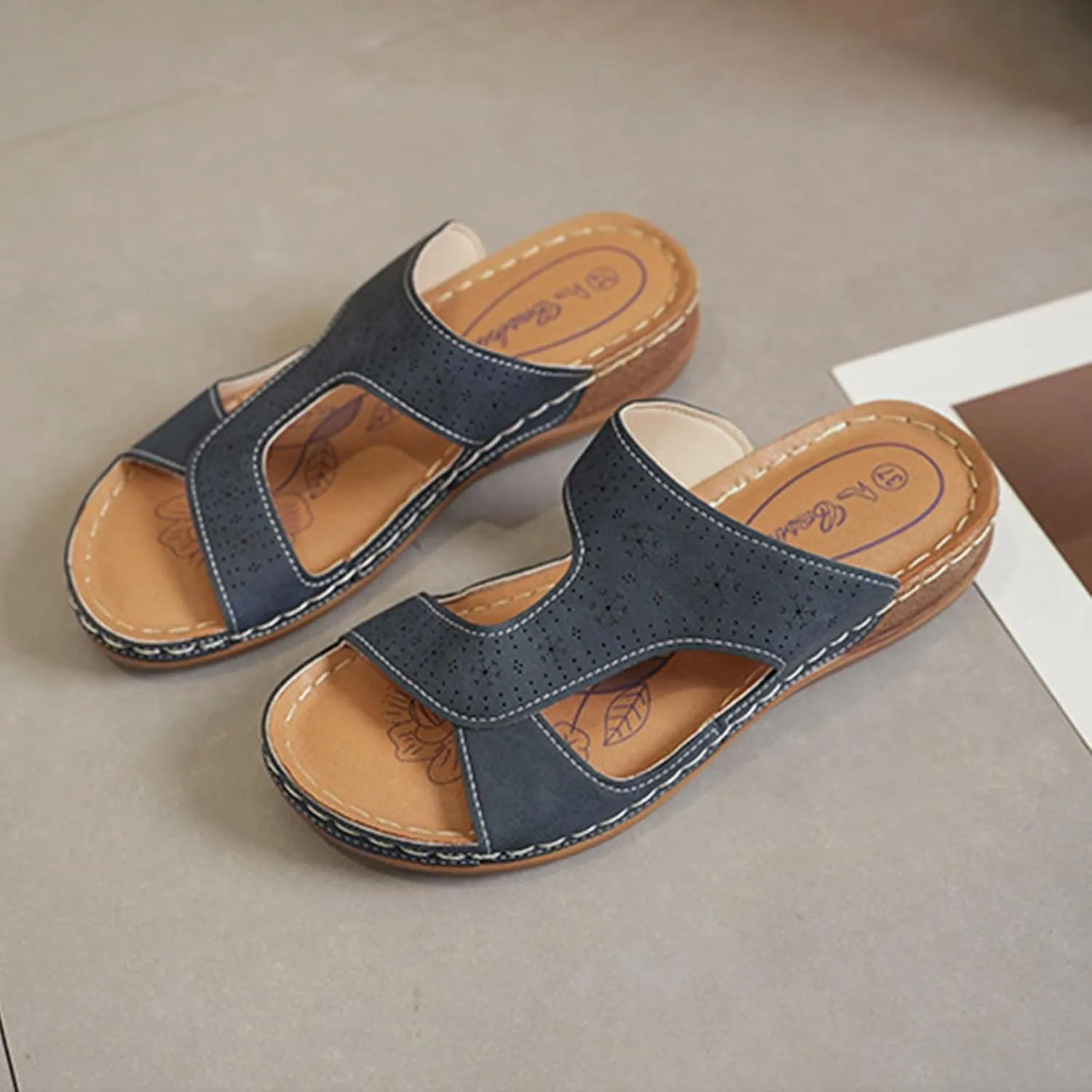 Platform Sandals Women Summer Orthopedic Arch Support Flat Slip on Wide Width Damping Sole Upgradation Stretch Lightweight Heels Diabetic Walking Shoes Dressy Flip Flops Leather Wedge