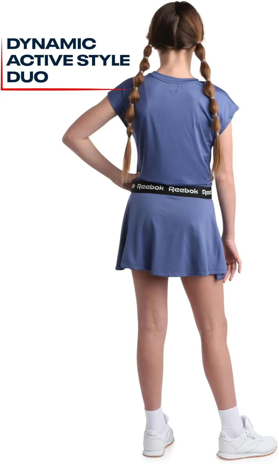 Reebok Girls' Athletic Skort Set - 2 Piece Girls Short Sleeve Top and Logo Waistband Tennis Flowy Skirt Shorts, Sizes: 7-12