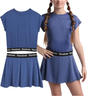 Reebok Girls' Athletic Skort Set - 2 Piece Girls Short Sleeve Top and Logo Waistband Tennis Flowy Skirt Shorts, Sizes: 7-12