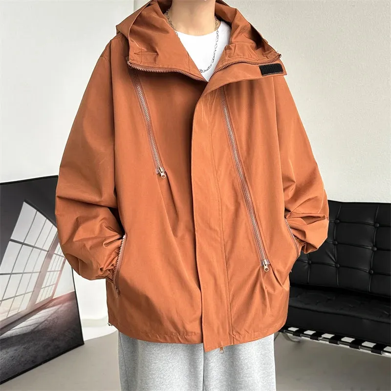 Riolio 2024 Men Hooded Jacket Men Bomber Jacket Mens Windbreakers Zipper Coats Spring Autumn Loose Cargo Jacket Men Casual Sportswear