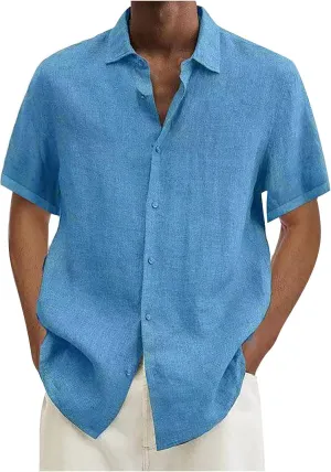 RTRDE Men's Shirts Dress Shirts Summer Casual Cotton Linen Solid Color Short Sleeve Shirts Loose, S-3XL