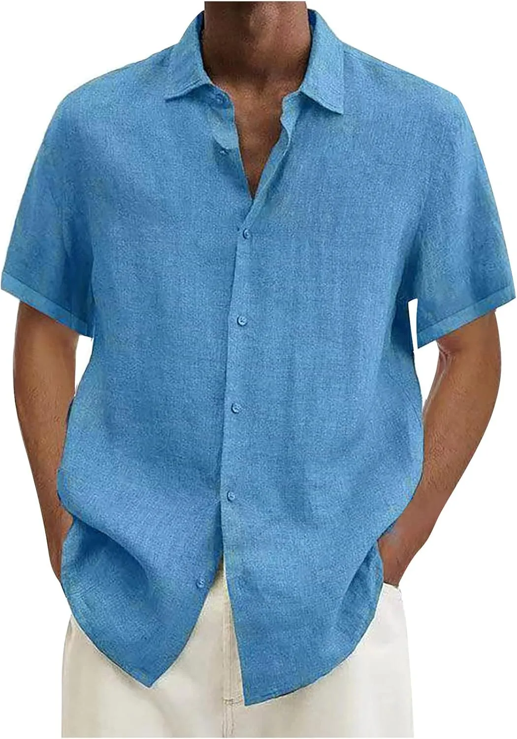 RTRDE Men's Shirts Dress Shirts Summer Casual Cotton Linen Solid Color Short Sleeve Shirts Loose, S-3XL