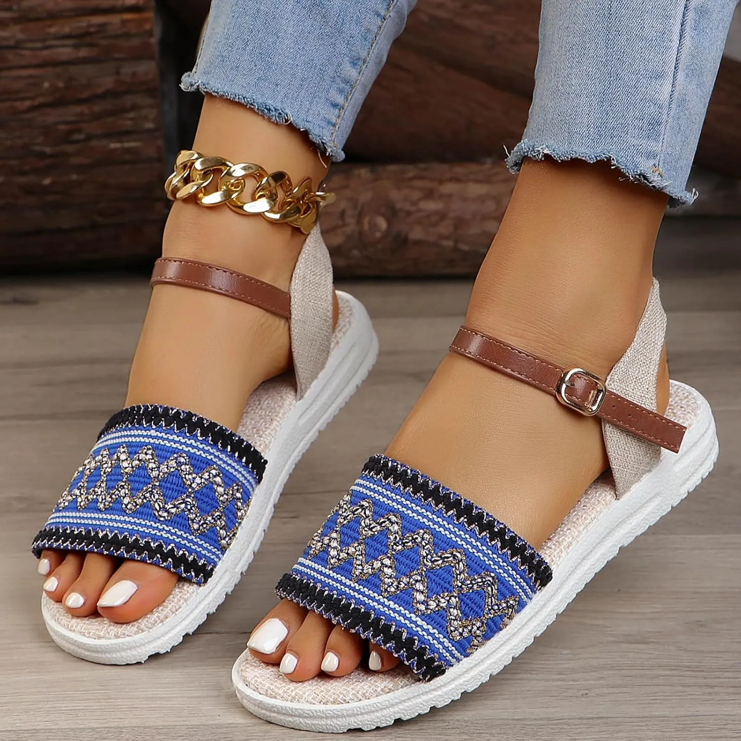 Sandals Women knitted Thick Sole Orthopedic Women's Sandals Summer Dressy Flats Casual Comfortable Platform Sandals