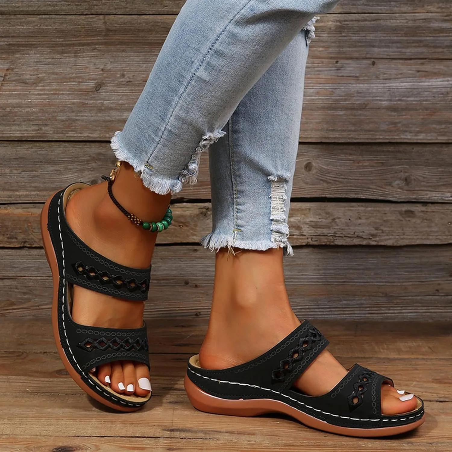 Sandals Women Open Toe Cross Strap Comfortable Walking Womens Sandals Flats Summer Dress Orthopedic Platform Sandals