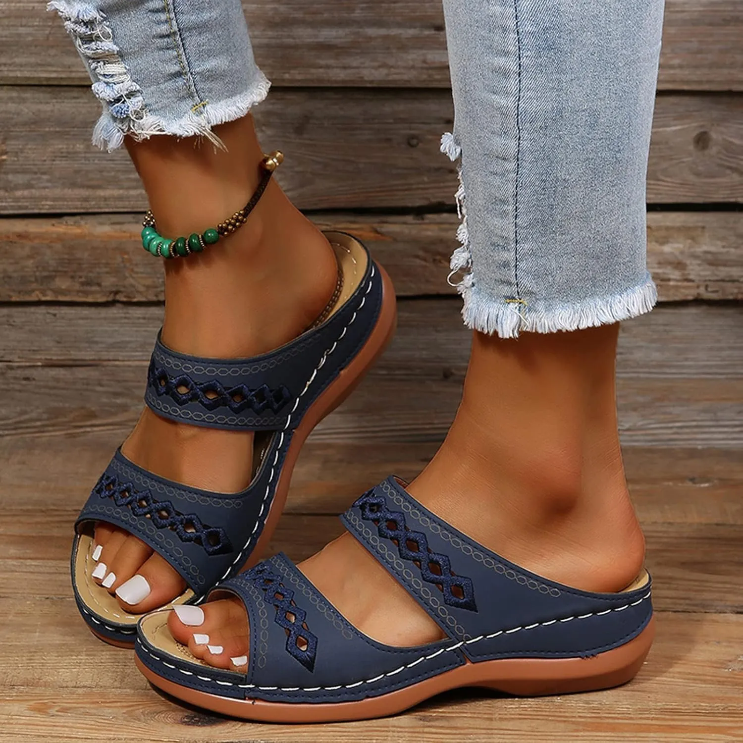 Sandals Women Open Toe Cross Strap Comfortable Walking Womens Sandals Flats Summer Dress Orthopedic Platform Sandals