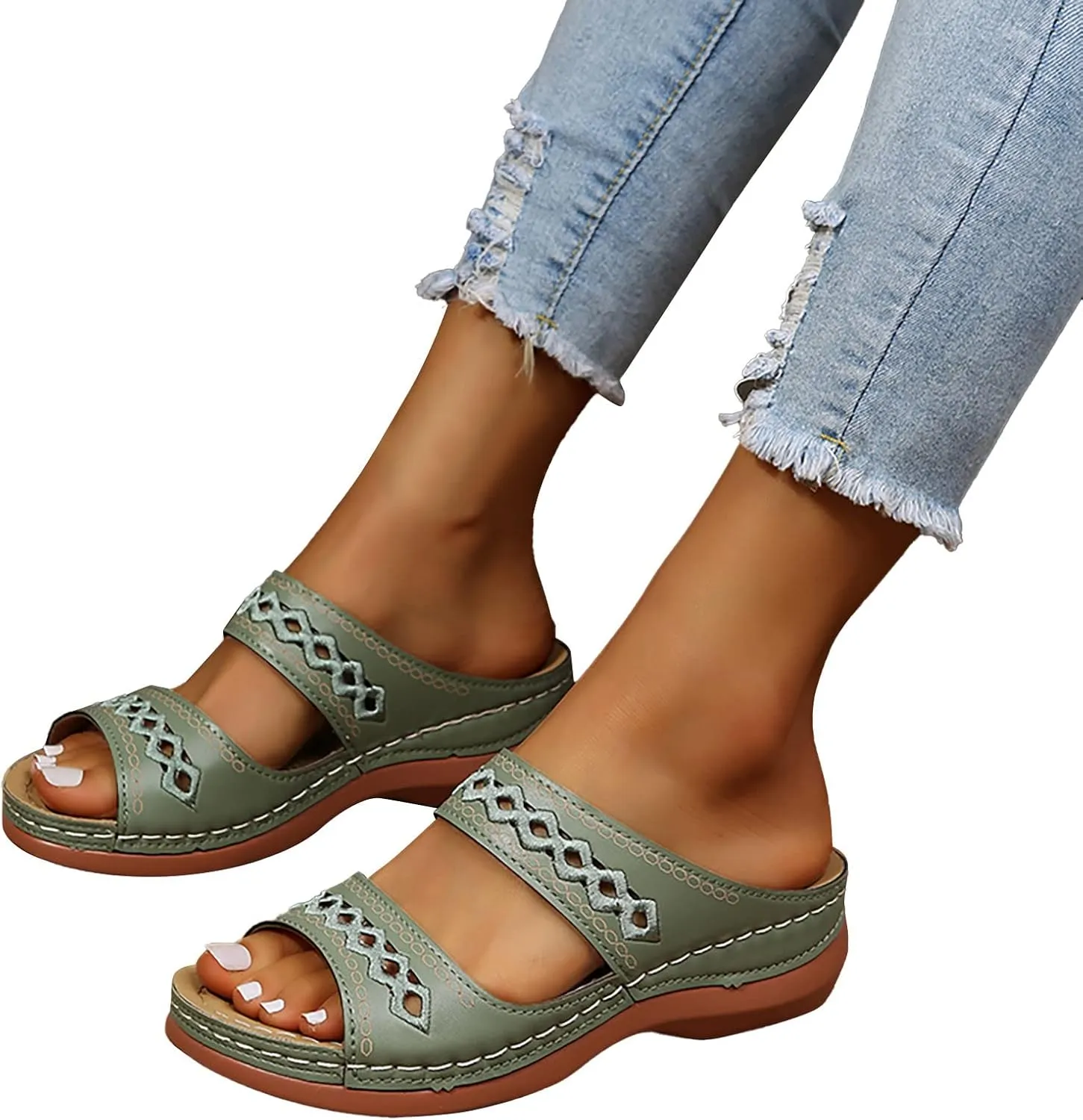 Sandals Women Open Toe Cross Strap Comfortable Walking Womens Sandals Flats Summer Dress Orthopedic Platform Sandals